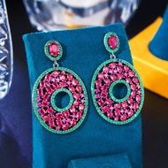 SEQUITO Personality Black Gold Plated Hollow Out Big Round Drop Dangle arrings Paved Setting Green R