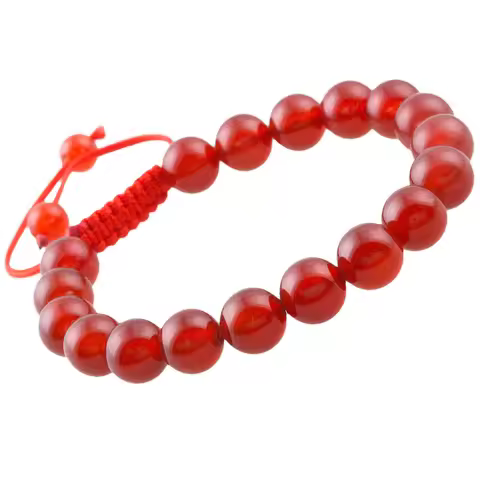SUNYIK 8mm Natural Crystal Stone Beaded Bracelet Luck Red Rope Macrame Adjustable Women's Minimalist
