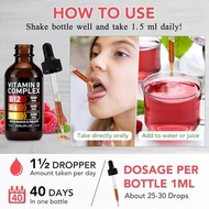 YLXYZUAD Vitamin B Complex Liquid Drops-Vitamin B12 5,000mcg | B1, B3, B6, B9 | Niac Acid and Folic 
