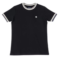 BROWNE & CO. เสื้อยืด คอตตอน สีดำ คอ แขน ตัดต่อผ้าทอลาย (ผ้านำเข้าจากประเทศญี่ปุ่น) รุ่น BKC030-1-BL