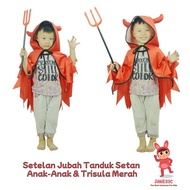 MERAH Kids Devil Horn Cloak & Red Fork Stick Set