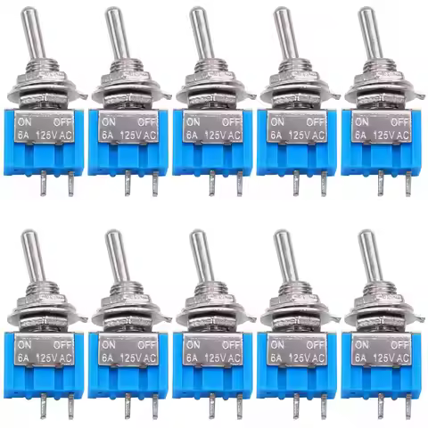 10pcs DPDT Mini Toggle Switch 2pin 2 Position ON/Off Miniature Toggle Switch 6A 125V Toggle Switch