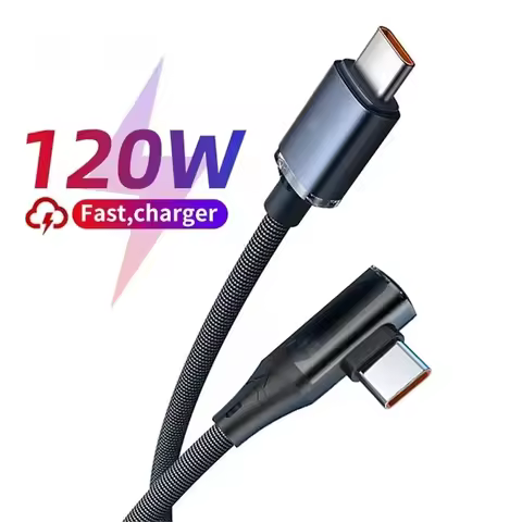 120W Fast Charging Type C To Type C 90 Degree Cable 6A USB C To Type C PD Charging Wire USB-C To USB
