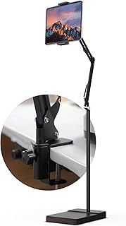 2-in-1 Tablet Floor Stand with Desk Stand – Stable 8lb Base with Stretchable Arm for Bed, Couch, or