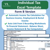 VL Tax Computation Excel Template Form B Financial Stmt & Bookeeping Auto Calculate 2024 / 2025 Busi