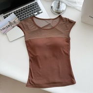 Pure Desire with Chest Pad Short-Sleeved T-Shirt Women Spring 2026 Stitching Slim-Fit Live Sexy Gauz