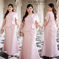 S-4XL เดรสยาวเนื้อผ้าไหมญี่ปุ่น คอปาด กระโปรงทรงหางปลา ชุดไปงาน ชุดออกงานสาวอวบ อ้วน ชุดราตรี ชุดสุภ