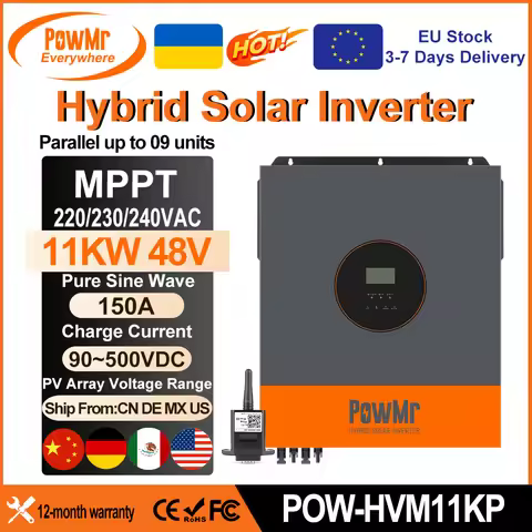 PowMr Parallel 11KW Hybrid Solar Inverters 48V to 220V Pure Sine Wave MPPT 150A Solar Charge Control