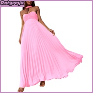 Womens Strapless Tube Top Maxi Dress Off Shoulder Pleated Long Dress with Neck Scarf Summer Flowy Ev