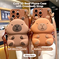 Cute Capybara Zipper Wallet Phone Case with Crossbody Lanyard 3D Cartoon Soft Silicone Shockproof Pr