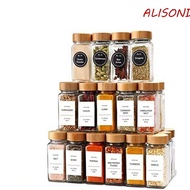 ALISOND1 Spice Jars, Glass Square Spice Bottle, Airtight Perforated Transparent with Bamboo wood lid Seasoning Bottle Cabinet