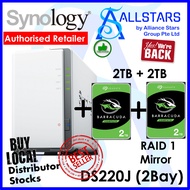 Synology DS220J + (Seagate Barracuda 2TB x2) 2Bay Diskstation NAS (Diskless) (Realtek Quad Core 1.4GHz / 512MB DDR4)