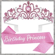 1Set Birthday Girl  Crown Princess Crown With Birthday Sash Birthday Girl Headband Princess Crown Wi