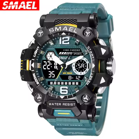 SMAEL Dual Display Men Watches Waterproof Sports Watch Military Man Alarm Stopwatch Quartz Wristwatc