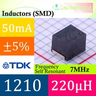 220uH 1210 50mA ±5% 21Ω 7MHz Unshielded Inductor SMD TDK