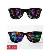 2pcs Heart-Shaped Diffraction Fireworks Party Glasses
