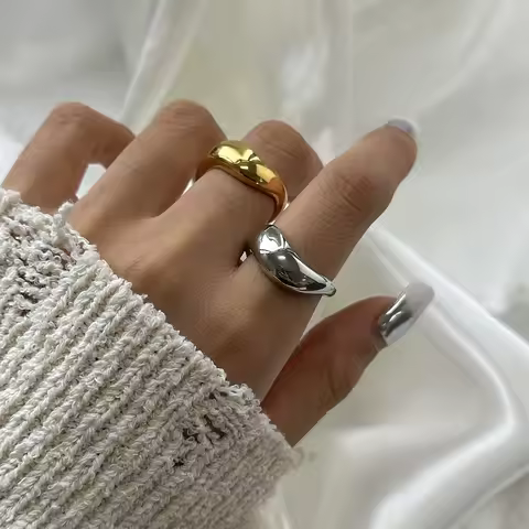 Uworld Fashion Irregular Wave Ring Large Light Surface Stackable Ring Women's Accessory Gift For Her