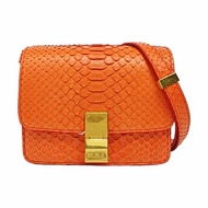 CELINE CLASSIC BOX迷你橙色蛇皮豆腐包單肩包斜挎包金色五金可拆卸肩帶