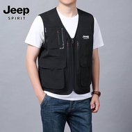 JEEP SPIRIT เสื้อกั๊กผู้ชายเสื้อกั๊กถ่ายภาพลำลองกีฬากลางแจ้งหลวมหลายกระเป๋าด้านหลัง