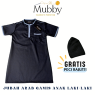 Mubby - Jubba Hitam List Abu | Jubah Arab Gamis Laki-laki