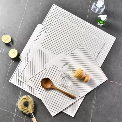 1Kitchen Draining Mat Household Dining Table Heat Insulation Mat Silicone Slope Tableware Plate Cup 