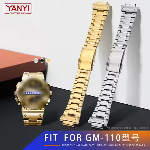 Stainless Steel Watchband for Casio GShock GM-110 GM110 Watch Band Solid Steel Strap Fold Buckle 16m