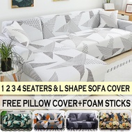 Free Pillowcase 1/2/3/4 Seater Sofa Cover L-Shape Elastic Sofa Protector Couch Slipcover Sarung Sofa