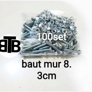 baut JP+ mur 5x30 / baut + mur 8x3cm obeng baut 8