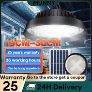 Solar powered pendant light, industrial pendant light, LED lighting fixture, outdoor lighting