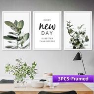A4/A3 Frame 3PCS Nordic Poster Leaf Canvas Minimalist Wall Art Frame Plant Wall Painting Home Décor 