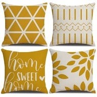 Yellow Geometry "Sweet Home" Pattern Pillowcase 40x40/45x45/50x50cm Linen Cushion Cover Home Decor