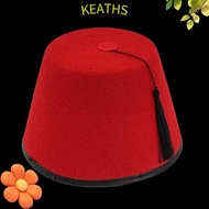 KEATHS Fez Cap, Round Red Color Tarboosh Fez Hat, Traditional Felt Breathable Moroccan Hat Universal