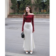 HHVINTAGE long elastic waist silk skirt made of thick silk V18