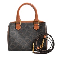 【二手】Celine CELINE Boston Bag Triomphe Small Boston 113772 Triomphe Canvas Tan