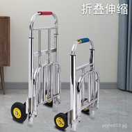 2F Stainless Steel Household Folding Luggage Cart Heavy Duty Hand Pull Cart Transport Trolley Portab