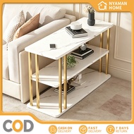 Multipurpose 3-Tier Side Table with Shelves, Minimalist Coffee Table, 3-Tier Marble Motif Bedside Ta