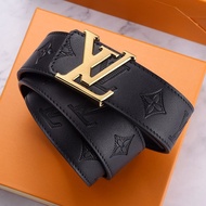 Lv New Style Embossed Steel Buckle Shiny Brushed Belt Men's Business All-Match Fashion Belt Durable AK