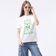 ESP เสื้อทีเชิ้ตลายเฟรนช์ชี่ อีซี่ ผู้หญิง สีขาว | Frenchie Eazy Print Tee Shirt | 06253