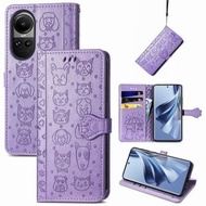 全城熱賣 - 適用於OPPO Reno10 / Reno10 Pro國際版 可愛貓和狗壓花左右翻蓋手機皮套（紫色）