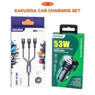 KAKUSIGA 3 Port USB Car Charger For iPhone Samsung Fast Charge 55W PD+QC3.0 Car Charging Set
