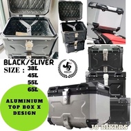 Aluminium Top Box X Design Kotak Motosikal Peti Aluminum Box Motorcycle PETI 38L 45L 55L 65L