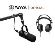 BOYA BY-DM500 Full Set Dynamic Microphone with Boom Arm + Audio Adapter for iPhone Type-C PC Laptop