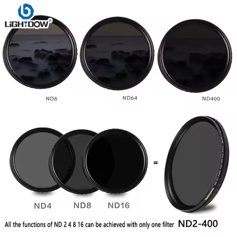 Lightdow ND2-400 Fader Variable Adjustable ND Filter 49 52 55mm 58mm 62mm 67mm 72mm 77mm 82mm for Ca