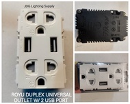 DUPLEX UNIVERSAL OUTLET W/ 2 USB PORT ROYU WIDE SERIES