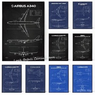 Air Force Plane Airbus A-340 B-747 Patent Prints Airplane Poster Fighter Blueprint Canvas Painting W