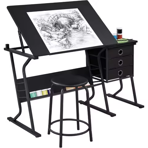 Height Adjustable Drafting Table Art Craft Desk Work Station Hobby Design Studio Tiltable Tabletop D