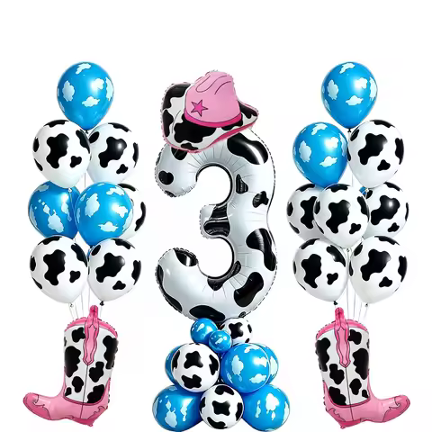 35pcs Western Cowboy Birthday Balloon Decoration Set Farm Pink Cowboy Hat Boots 40in Digital White C