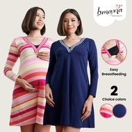 Bmama 2 Tone Pregnant  Long Sleeve Pregnant Maternity Dresses Nursing Clothes Baju Mengandung