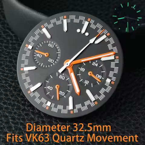 32.5mm Dial VK63 Dial VK63 Panda Dial Chronograph Electronic Multifunctio Luminous Dial VK63 Hands F