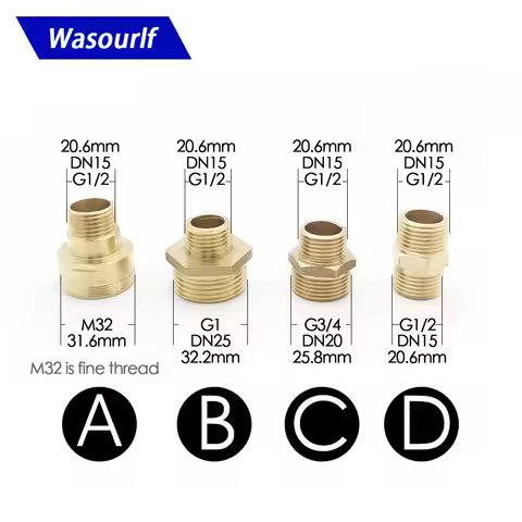 WASOURLF G1/2 3/4 M32 male thread transfer brass connector shower bathroom kitchen pipe accessories 